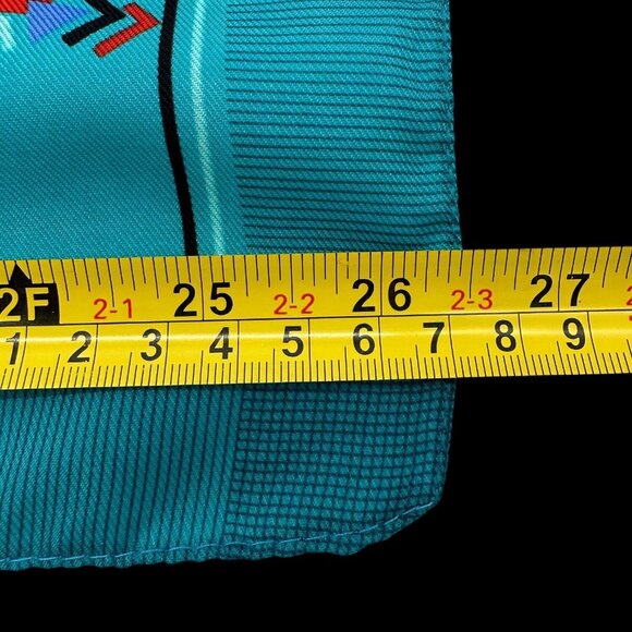 Vintage Scarf Turquoise Geometric 1990s Head Wrap Teal Retro Black Retro Rad - Picture 7 of 7